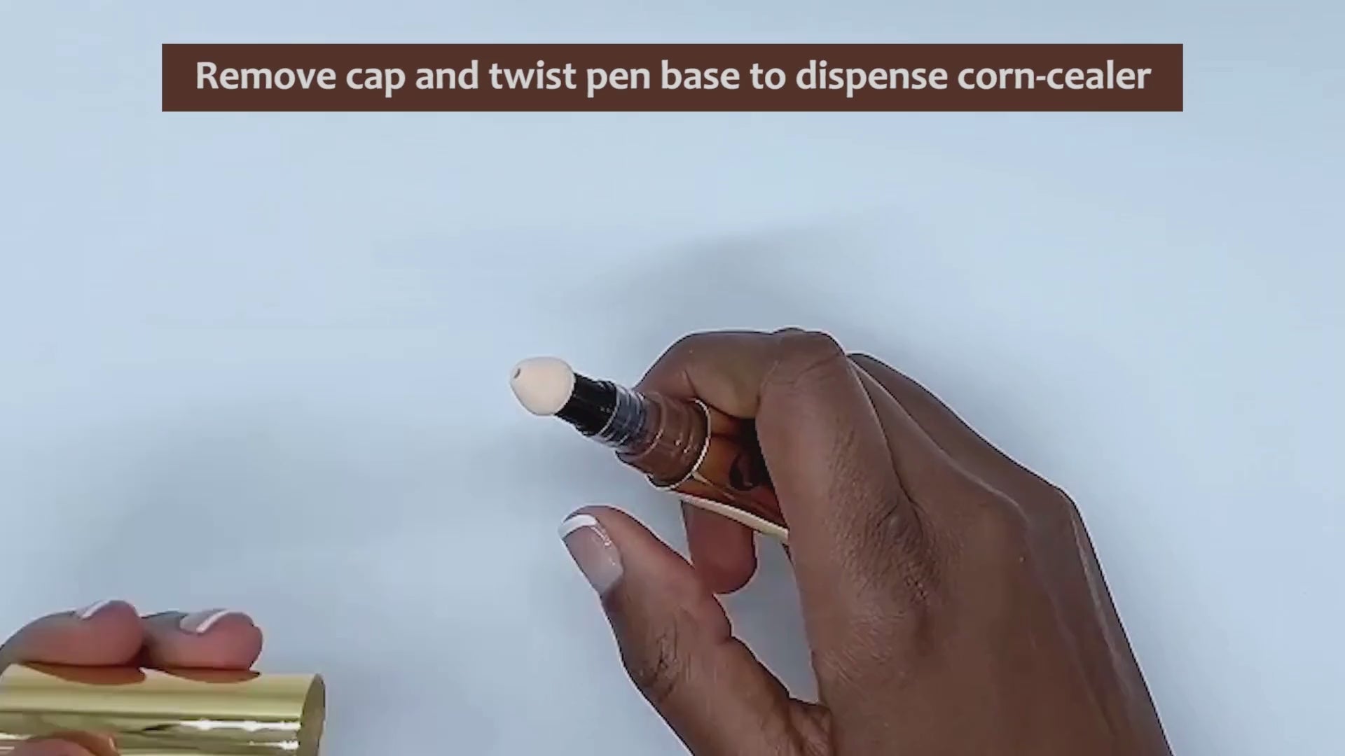 Toe Corn Concealer how-to-use video, with twist pen applicator for flawless coverage. Easily covers toe corns with a smooth, water-resistant formula.